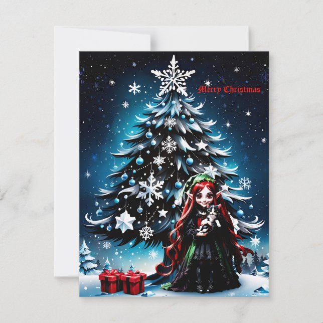Cartão De Festividades Elfo de Natal com Kitten. (Frente)