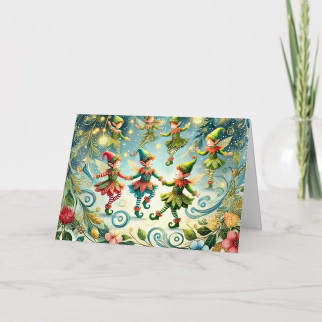 Cartão De Festividades Elfos Dançantes Caprichosos (Frente)