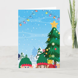 Cartão De Festividades Elfos de Natal curiosos