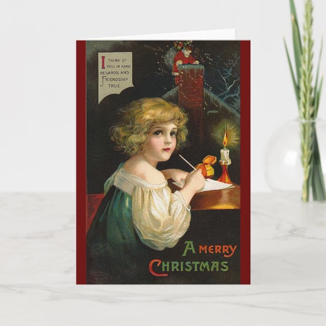 Cartão De Festividades Ellen H. Clapsaddle - menina do Natal da escrita (Frente)