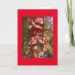 CARTÃO DE FESTIVIDADES **ELVES DESCORAJANDO A ÁRVORE** DIZEM NATAL DE ME