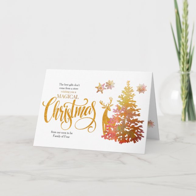 Cartão De Festividades Em breve será família de quatro Douradas árvores d (Frente)