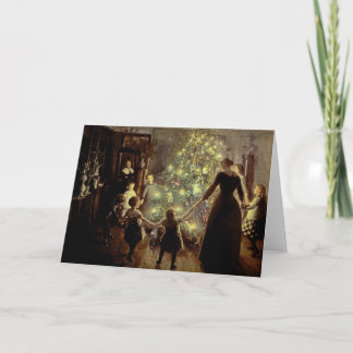 Cartão De Festividades Em torno da árvore de Natal