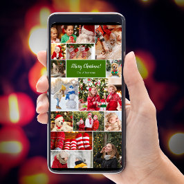 Cartão De Festividades Email Digital Verde de Colagem de Fotos no Natal 1