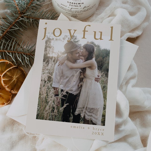 Cartão De Festividades EMELIA Dourada Boho Xmas Foto de Natal alegre (EMELIA Gold Boho Xmas Photo Joyful Christmas Holiday Card)