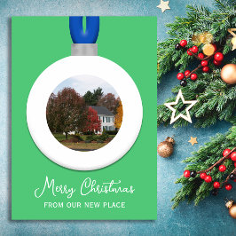 Cartão De Festividades Emerald Change of Address Christmas Photo Ornament