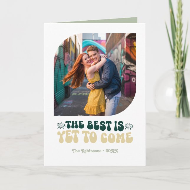 Cartão De Festividades Emerald Luxe Champagne Retro New Year Photo (Frente)