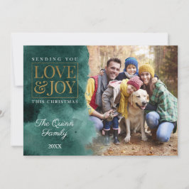 Cartão De Festividades Emerald Watercolor com Dourado