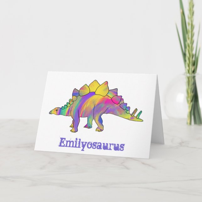 Cartão De Festividades Emily osaurus Colorful Stegosaurus Dinossaur Art (Frente)