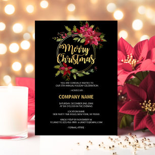 Cartão De Festividades Empresa CORPORATE Red Black Dourado Poinsettia PAR