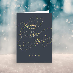 Cartão De Festividades empresa de script de ouro de feliz ano novo