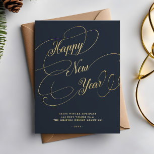 Cartão De Festividades empresa de script de ouro de feliz ano novo