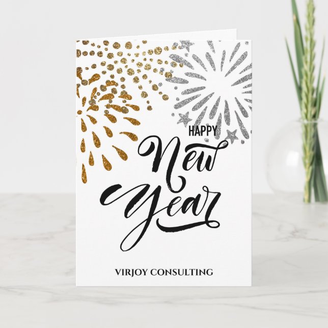 Cartão De Festividades Empresa do Dourado Glitter Fireworks de Script Mod (Frente)