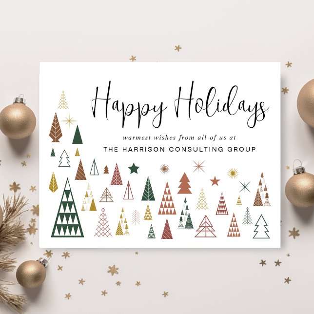 Cartão De Festividades Empresa Mínima de Árvores de Natal Modernas (Spread the joy of the season and strengthen business relationships with our stylish holiday card)