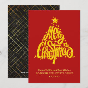 Cartão De Festividades Empresa Saudação Elegante de Script Dourado
