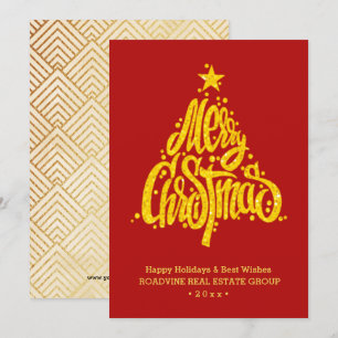 Cartão De Festividades Empresa Saudação Elegante de Script Dourado