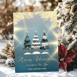 Cartão De Festividades Empresas Douradas de árvores de pinos