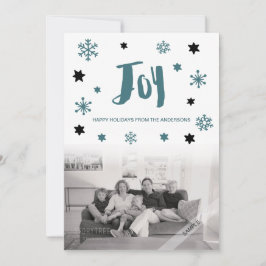 Cartão De Festividades Encantadora Trendy Joy Blue Green Foliday Foto
