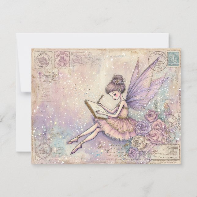Cartão De Festividades Enchanted fairytale Fairy Flat Holiday Card (Frente)