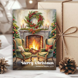 Cartão De Festividades Enchanting classic festive scene with pine wreath