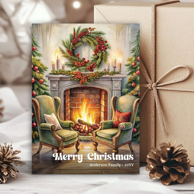 Cartão De Festividades Enchanting classic festive scene with pine wreath (Enchanting classic festive scene with pine wreath)