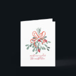 Cartão De Festividades Encontre-me sob o mistério<br><div class="desc">Se você está se sentindo no espírito festivo, esta design elegante é a coisa. Um monte de mistério amarrado com uma fita vermelha é só o lugar para se encontrar para receber beijos de Natal. Altere a mensagem manuscrita para outra coisa, se quiser no cobrir ou no dentro. Produtos correspondentes...</div>