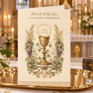 Cartão De Festividades Encorajamento ao Seminarista IHS Cálice Uvas