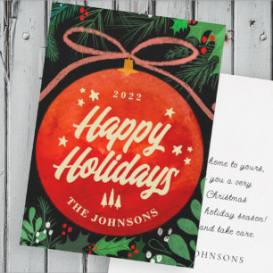 Cartão De Festividades Enfeite de Bola de Natal Vermelho Moderno Botânico