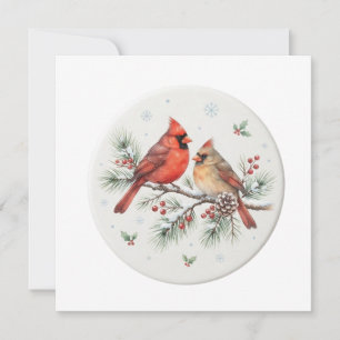 Cartão De Festividades Enfeite de Cardinals de Natal em Aquarela