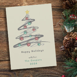 Cartão De Festividades Enfeite de impressão de pata de árvore de Natal ca