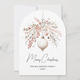 Cartão De Festividades Enfeite de Natal Arquitetura Rosa Verde Aquarela