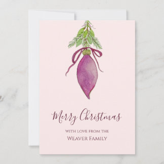 Cartão De Festividades Enfeite de Natal de Aquarela Rosa Original