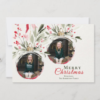 Cartão De Festividades Enfeite de Natal em Aquarela Família 2 Fotos
