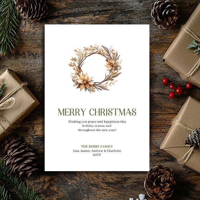 Cartão De Festividades Enfeite de Natal Sofisticado Marfim Dourado Script (Sophisticated Christmas Ornament Ivory Gold Script Card)