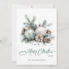 Cartão De Festividades Enfeite de Natal Verde Salvia Elegante Saudação