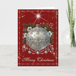 Cartão De Festividades Enfeite de Natal Vintage Vermelho Carmesim