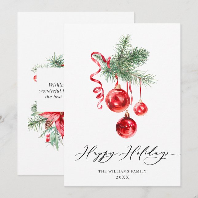 Cartão De Festividades Enfeite Vermelho Elegante Parabéns Natal (Frente/Verso)