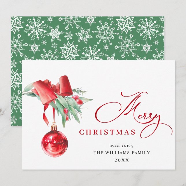 Cartão De Festividades Enfeite Vermelho Elegante Parabéns Natal (Frente/Verso)