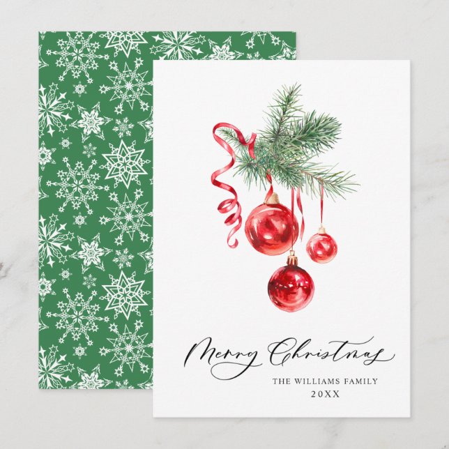 Cartão De Festividades Enfeite Vermelho Elegante Parabéns Natal (Frente/Verso)