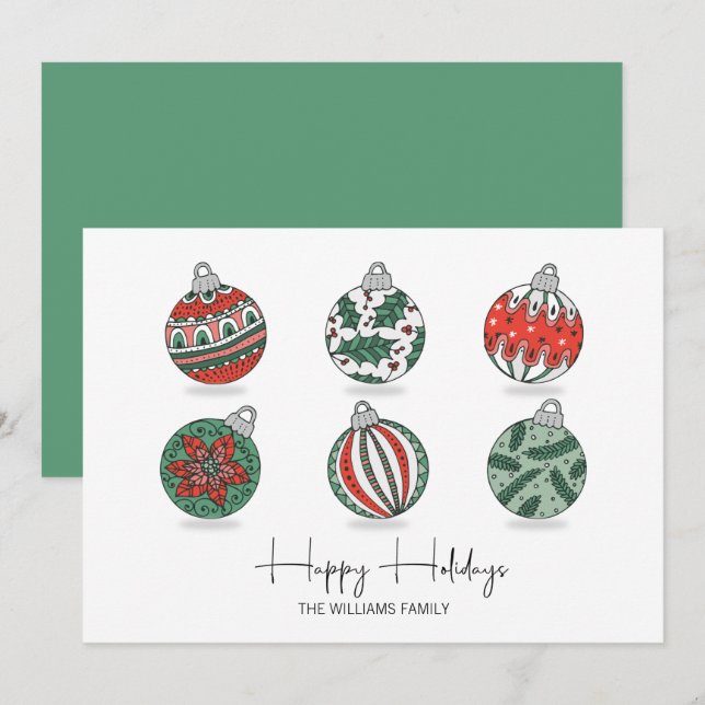 Cartão De Festividades Enfeites de natal coloridos (Frente/Verso)