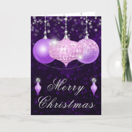 Cartão De Festividades Enfeites de Natal com Glitter Rosa e Roxo