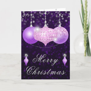 Cartão De Festividades Enfeites de Natal com Glitter Rosa e Roxo
