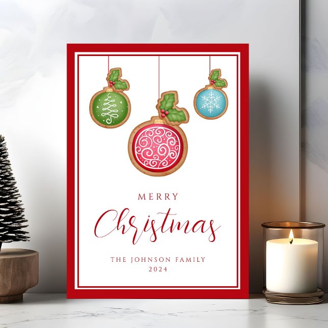 Cartão De Festividades Enfeites de Natal com Letra Elegante (Elegant Script Christmas Baubles Holiday Card)