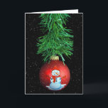 Cartão De Festividades enfeites de natal de boneco de neve<br><div class="desc">enfeites de natal vermelho e terra verde em preto com flocos de neve e boneco de neve</div>