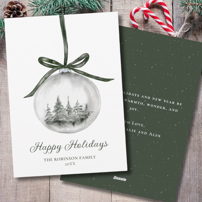 Cartão De Festividades Enfeites de natal de Feriados Felizes da Aquarela (Criador carregado)