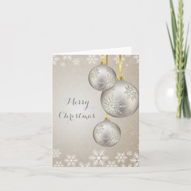 Cartão De Festividades Enfeites de natal de Prata Antiquados Feliz Natal (Frente)