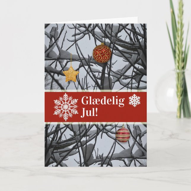 Cartão De Festividades Enfeites de natal dinamarqueses em Snowy Branches (Frente)