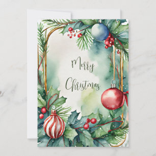 Cartão De Festividades Enfeites de Natal em aquarela personalizados