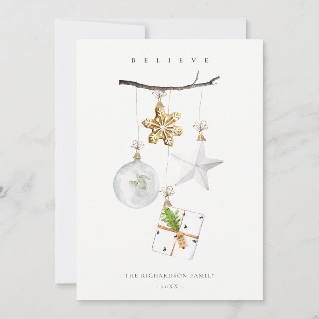 Cartão De Festividades Enfeites de Natal Estrela Biscoito Sino Acredite (Frente)