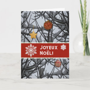Cartão De Festividades Enfeites de natal franceses nas filiais de neve